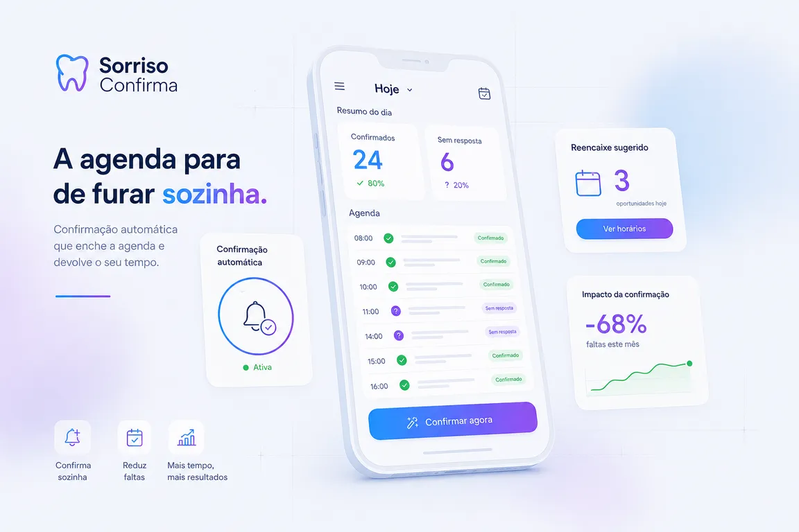 Conceito de app para clínica odontológica: agenda com confirmação automática