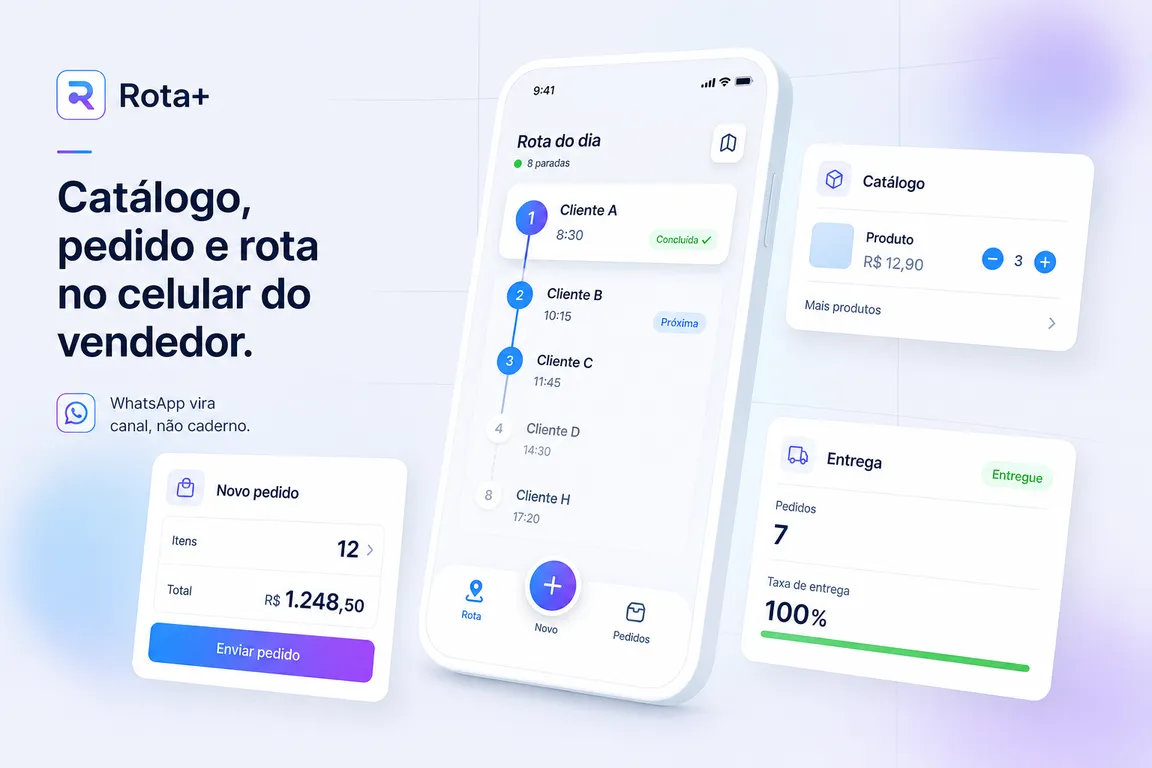 Conceito de app para distribuidora: pedido e rota do vendedor