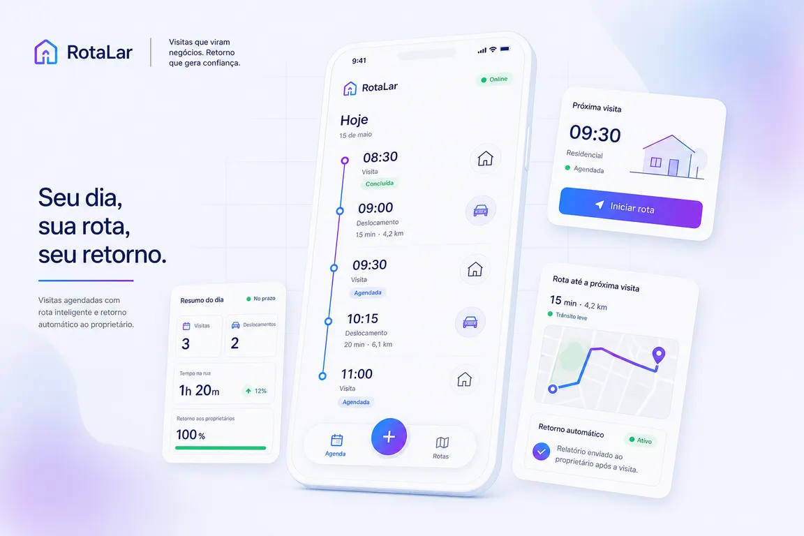 Conceito de app para imobiliária: dia do corretor em linha do tempo