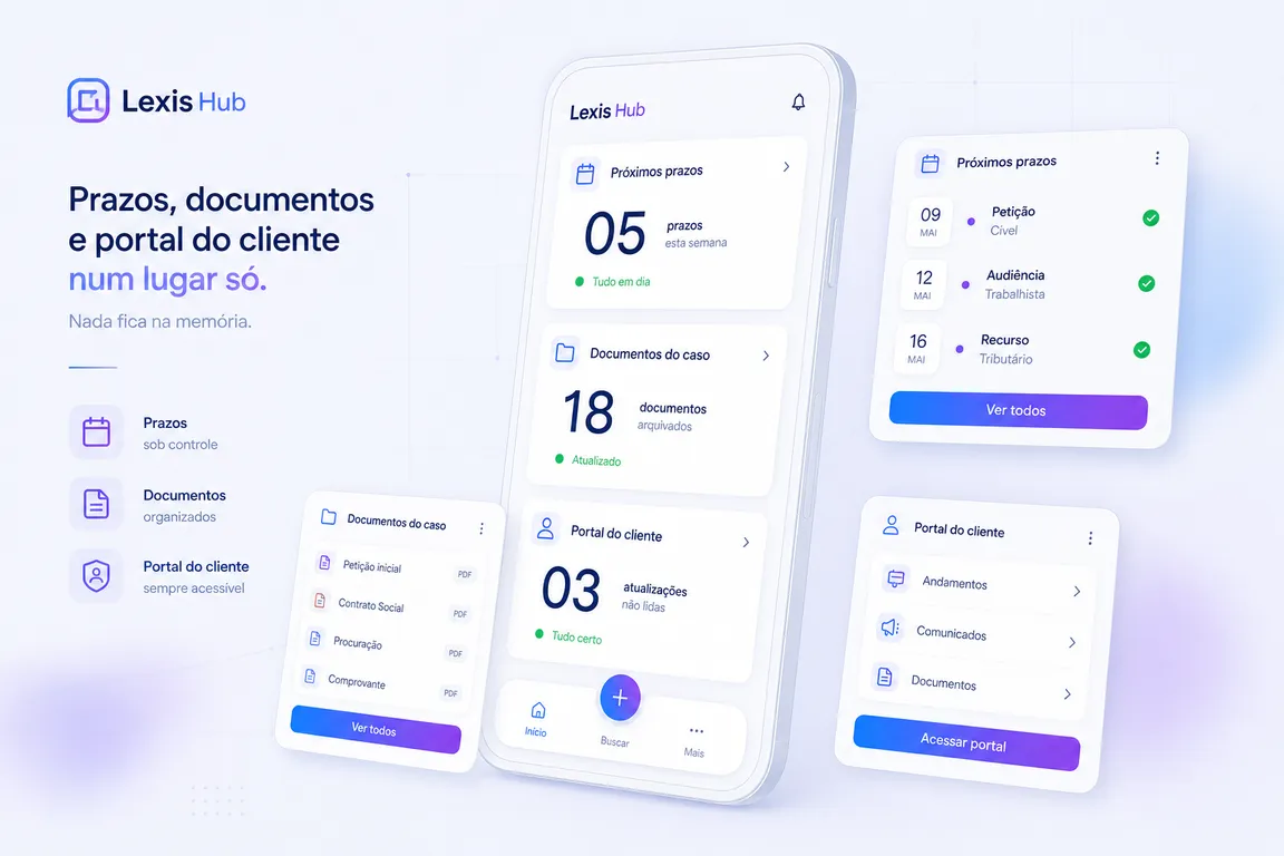 Conceito de app para escritório jurídico: prazos e documentos