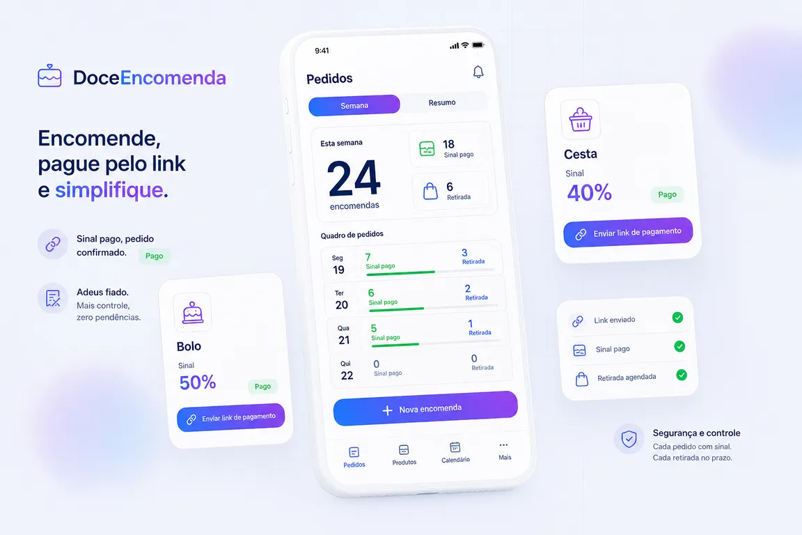 Conceito de app para padaria: quadro de encomendas da semana