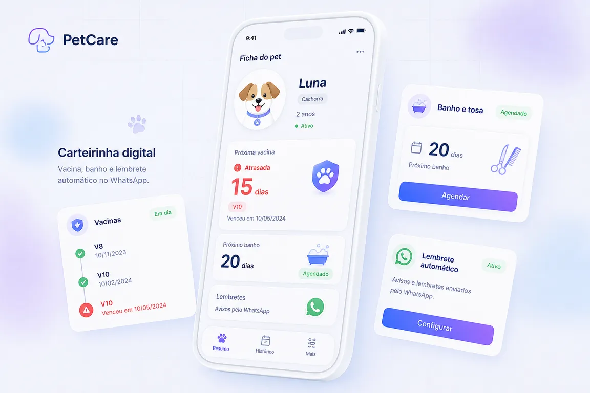 Conceito de app para petshop: carteirinha digital do pet