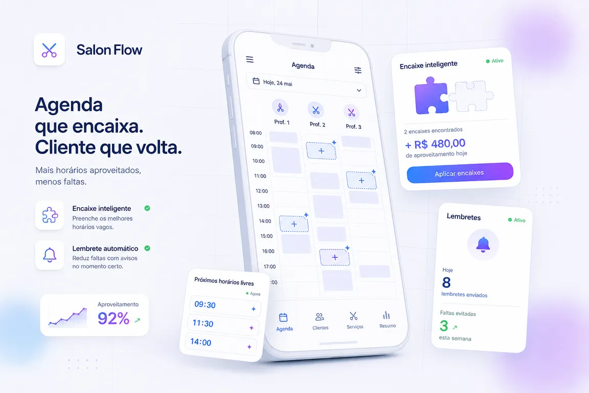 Conceito de app para salão de beleza: agenda por profissional
