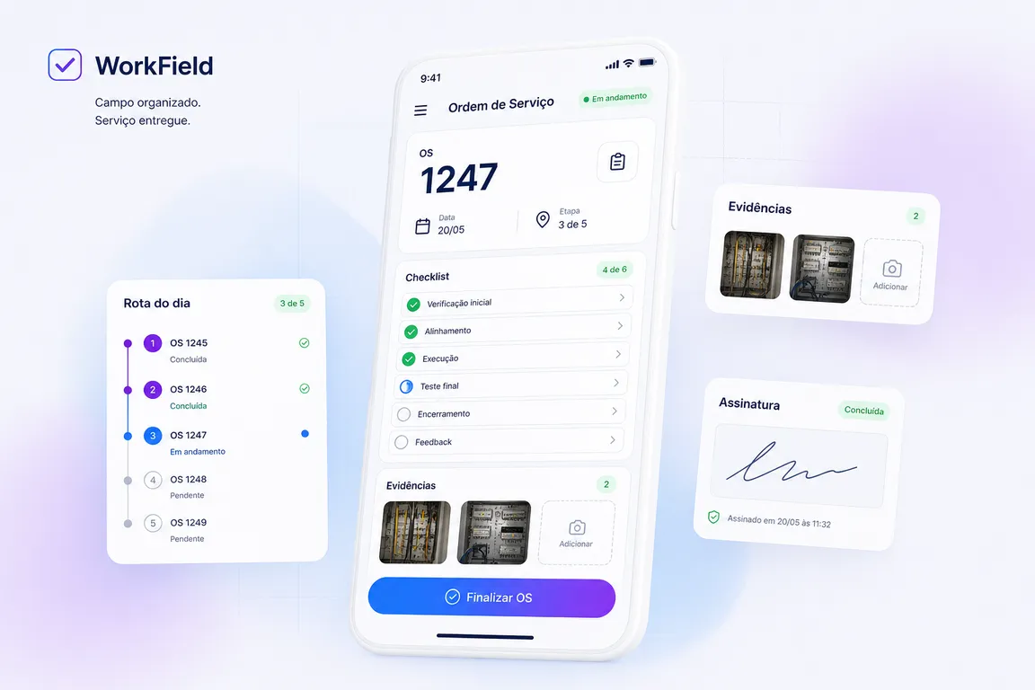 Conceito de app para serviços de campo: ordem de serviço no celular